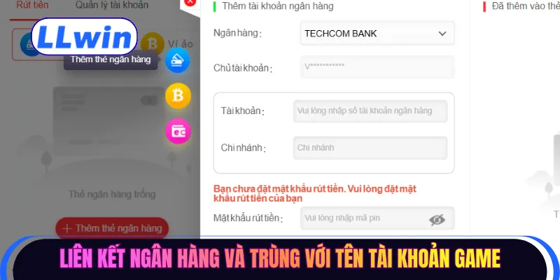 Liên kết ngân hàng và trùng với tên tài khoản game